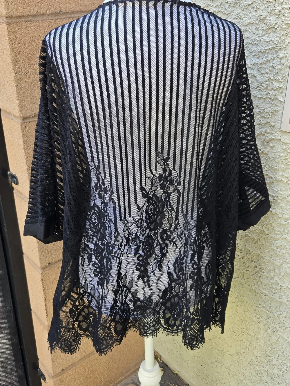 Main Strip Black Sheer Lace Kimono Cover-Up - Picture 5 of 6